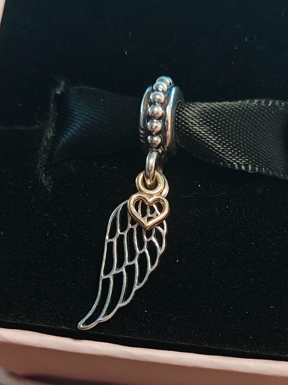 Authentic Pandora Filigree Angel Wing Dangle Charm 791389 Two Tone